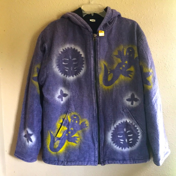 nepal Sweaters - 100% cotton made in Nepal boho fleece lined sweater hoodie with pockets